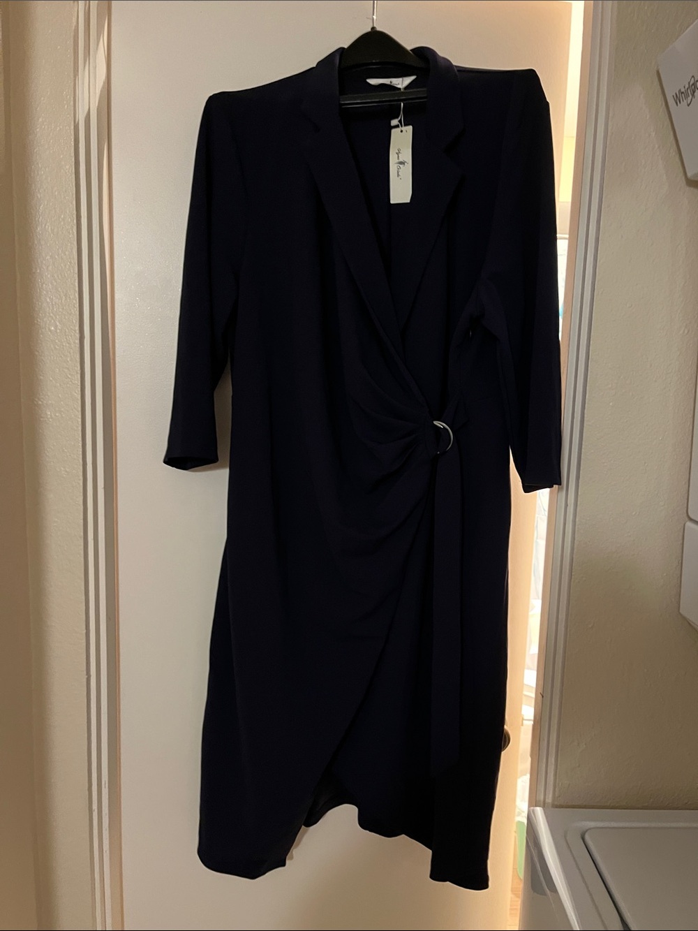 Draped Navy Midi Dress with D-Ring Detail by Unknown Brand